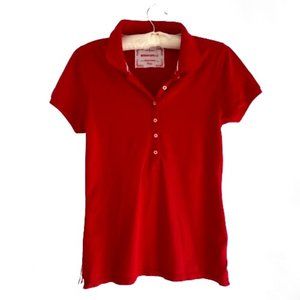 Mossimo Red Polo Style Button Down Short Sleeve Top LARGE Women's